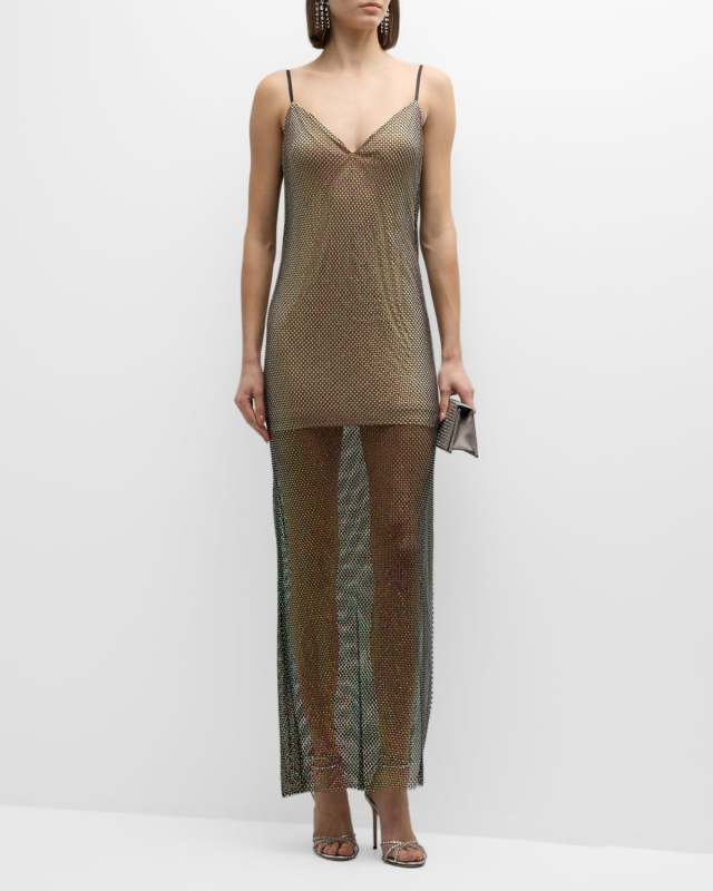 Sleeveless Rhinestone Net Column Gown